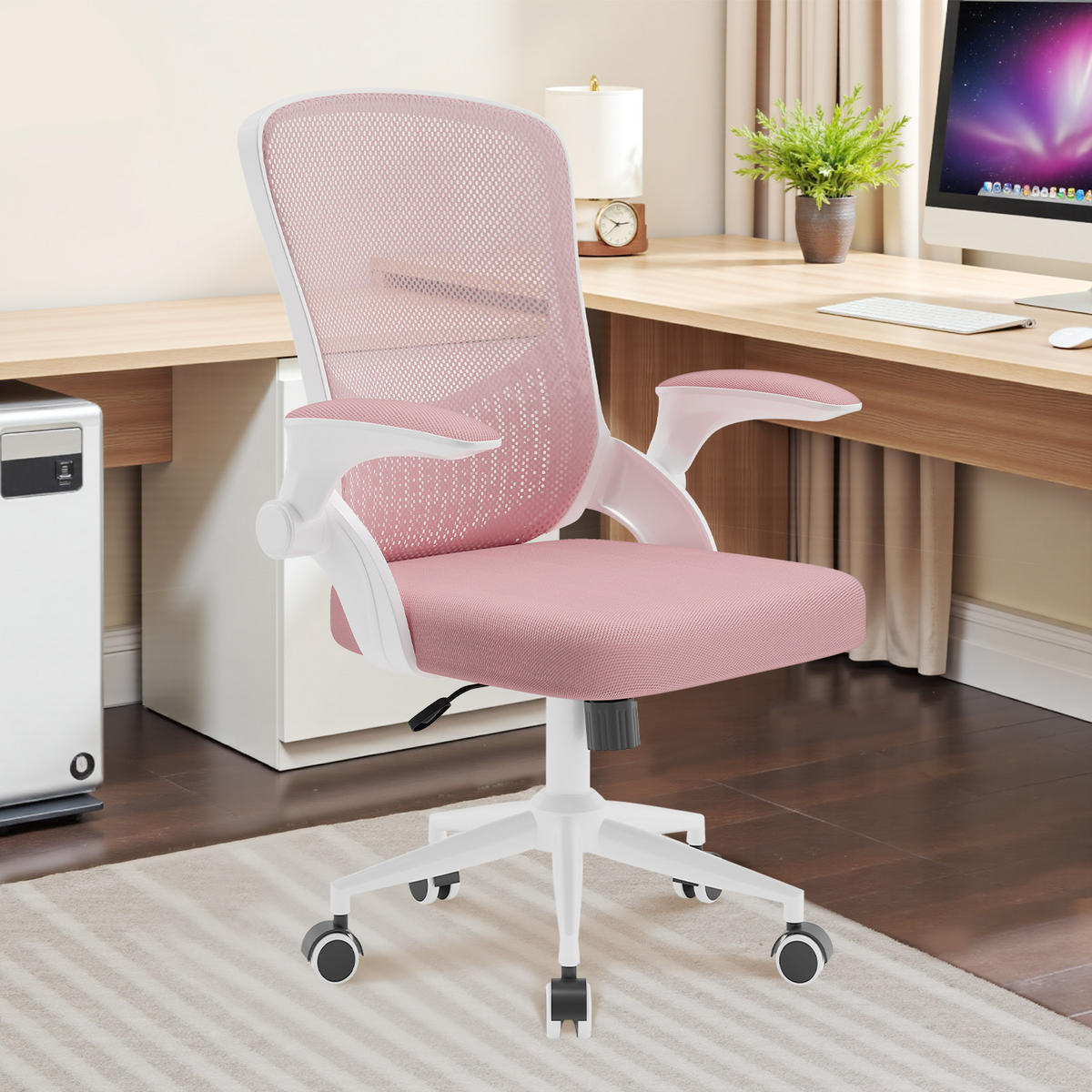 BÜROSTUHL Weiß-Pink ergonomisch mit Aufbewahrung Mesh - Pink, Metall (26.5/51/51cm) - Rattrix