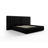 BETT mit Bettkasten und Doppelkopfteil Kelp aus strukturiertem Stoff schwarz 140x200cm - Schwarz, Textil (140/200cm) - Micadoni