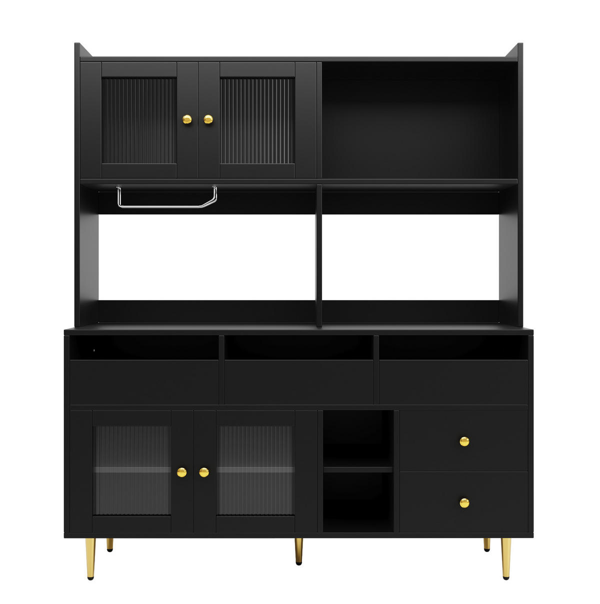 SIDEBOARD 145/39/171 cm schwarz aus MDF mit Glastüren und Weinregal - Schwarz, Holzwerkstoff (39/171/145cm) - OKWISH