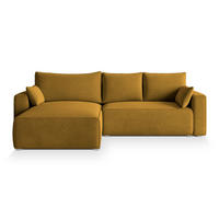 ECKSOFA FORIL Gelb Velours-Stoff mit Schlaffunktion - Gelb, Holz (265/178cm) - MASSENO