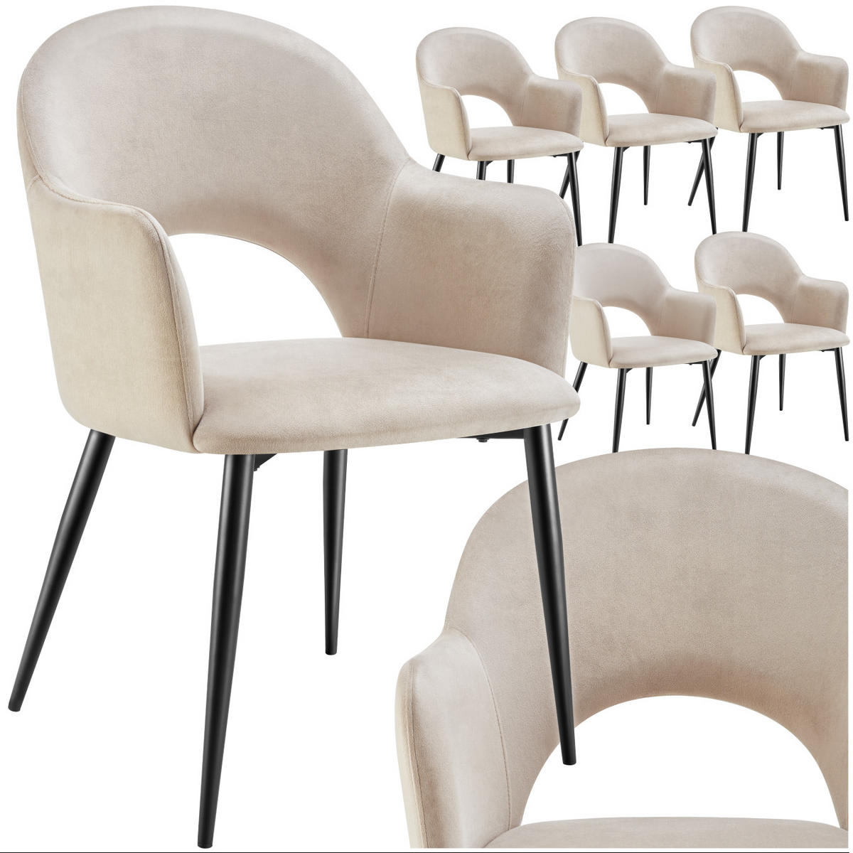 ARMLEHNSTUHL 6er Set Sachel 57 x 61 5 x 87 5 cm creme - Creme, Kunststoff (57/87.5/61.5cm) - tectake