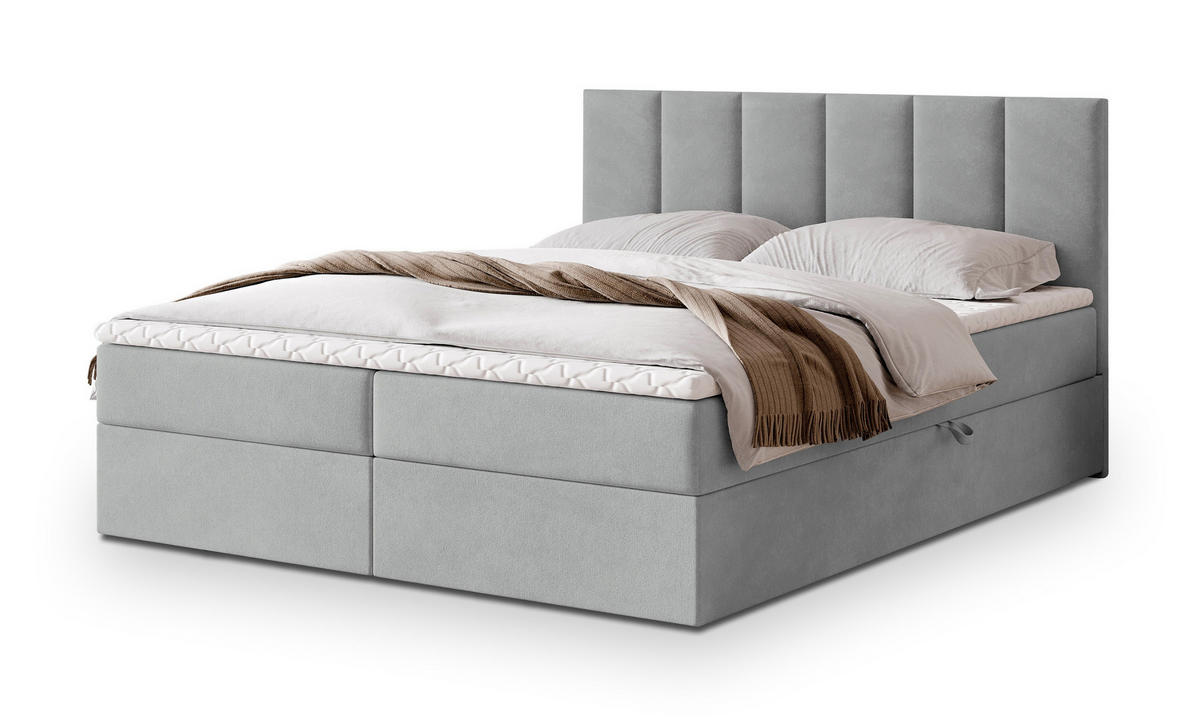 POSTEL BOXSPRING MERIL 160x200 cm, s matrací a úložným prostorem, světle šedá - světle šedá, kompozitní dřevo/textil (160/200cm) - MASSENO