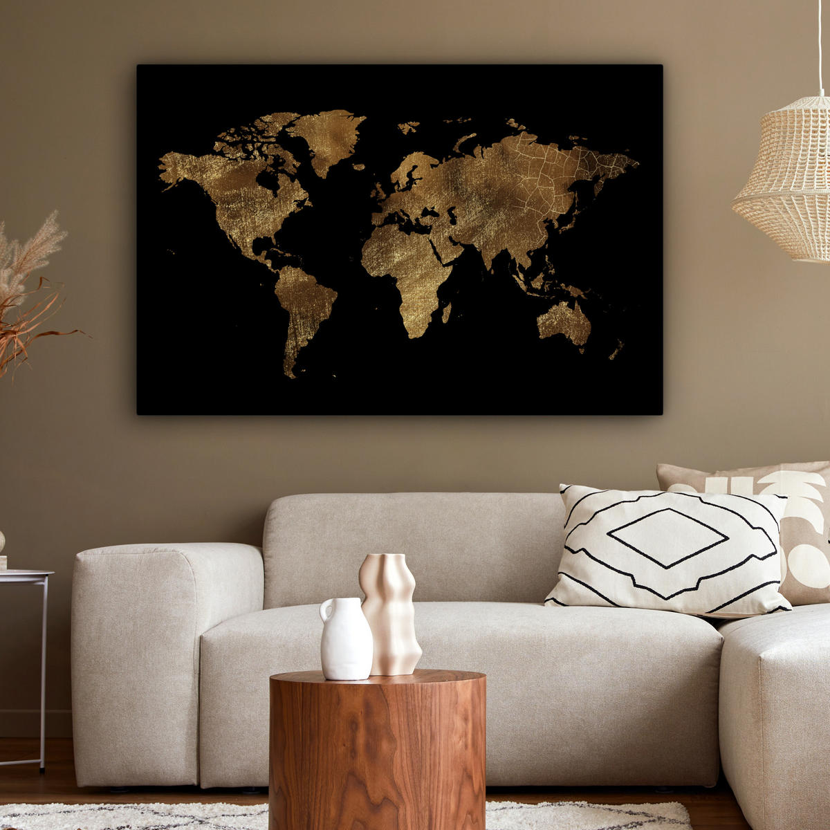 LEINWANDBILD Weltkarte - Gold - Luxus - Erde - Schwarz Groß 140x90 cm - Goldfarben, Textil (140/90cm) - MuchoWow