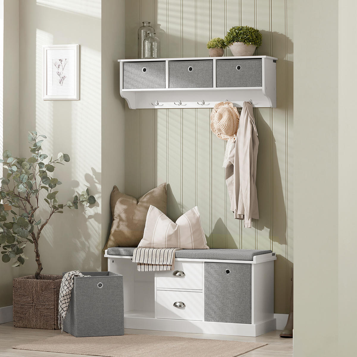 SCHUHBANK Grau - Weiß, Holzwerkstoff (100/50/35cm) - SoBuy