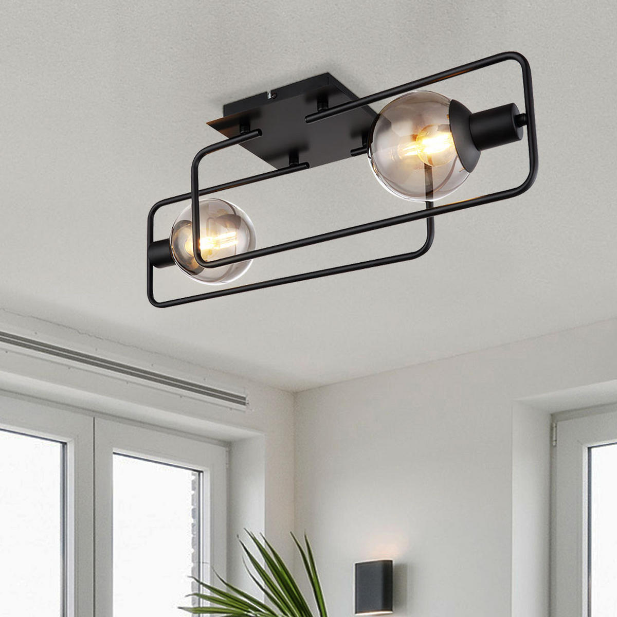 DECKENLEUCHTE BLAMA Metall Grau - Grau, Glas (61/23/19cm) - Globo Lighting