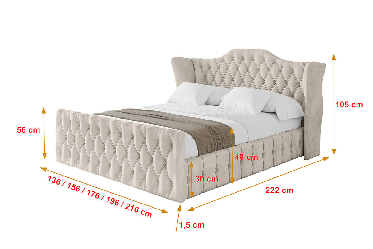 POLSTERBETT mit Bettkasten, Fußteil und Lattenrost, Boxbett ohne Matratze - MODY-Z 180x200 Beige - Beige, Holzwerkstoff/Textil (180/200cm) - ALTDECOR