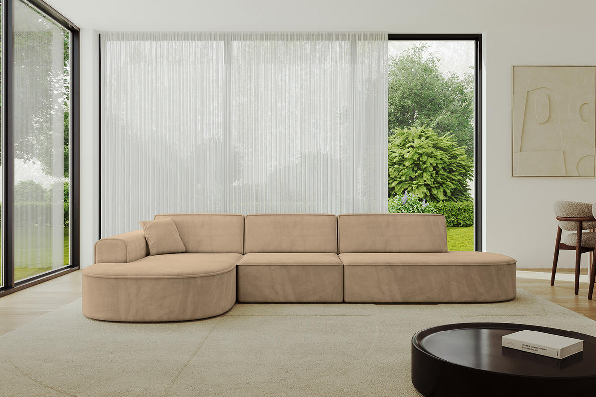 ECKSOFA Ottomane Links MARI-L2 - 328x171x79 cm Taupe Velours - Taupe/Schwarz, Holzwerkstoff/Kunststoff (328/171cm) - ALTDECOR