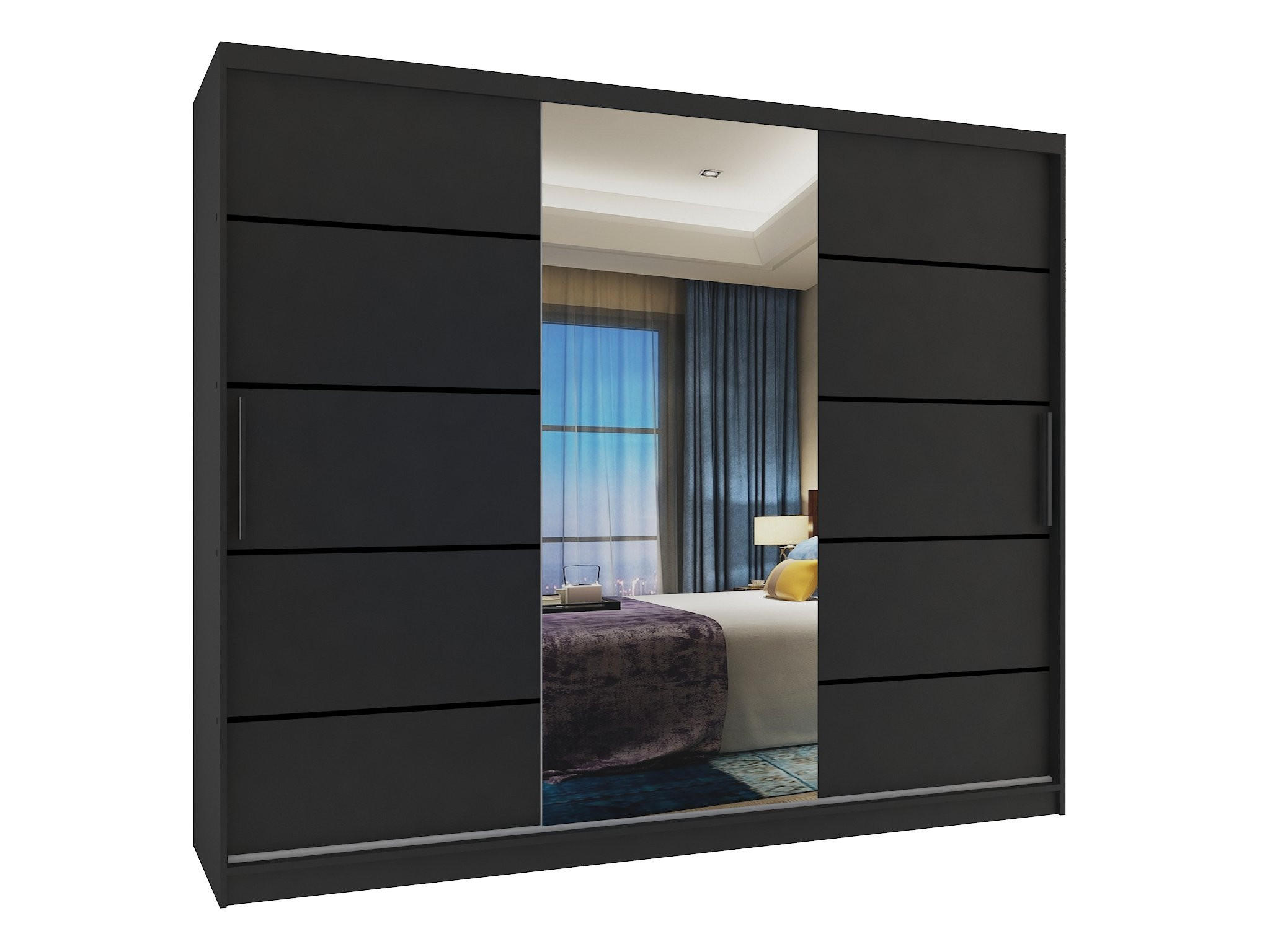 SCHWEBETÜRENSCHRANK Verona MBP, Schwarz Matt, 232 cm, mit Spiegel - Schwarz, Holz (232/216/60cm) - B BELINI GROUP