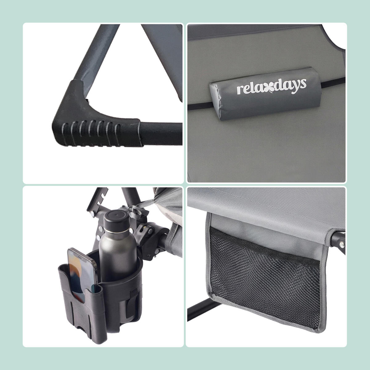 KEMPINGOVÉ lôžko - sivá, kov/textil - Relaxdays