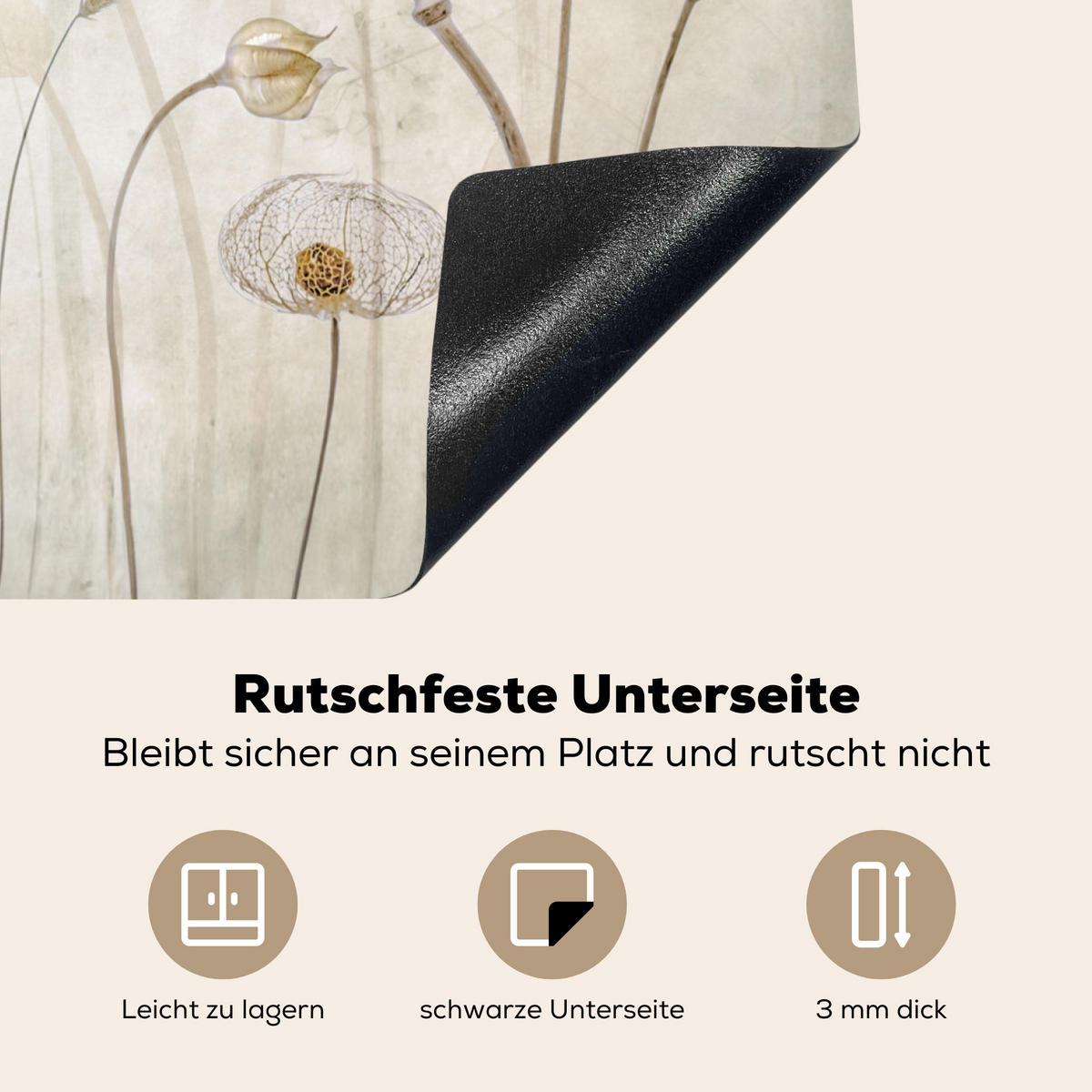 HERDABDECKPLATTE Blumen - Aquarell - Stilleben - Braun - Vintage 65x52 cm - Sandfarben, Kunststoff (65/0.2/52cm) - MuchoWow