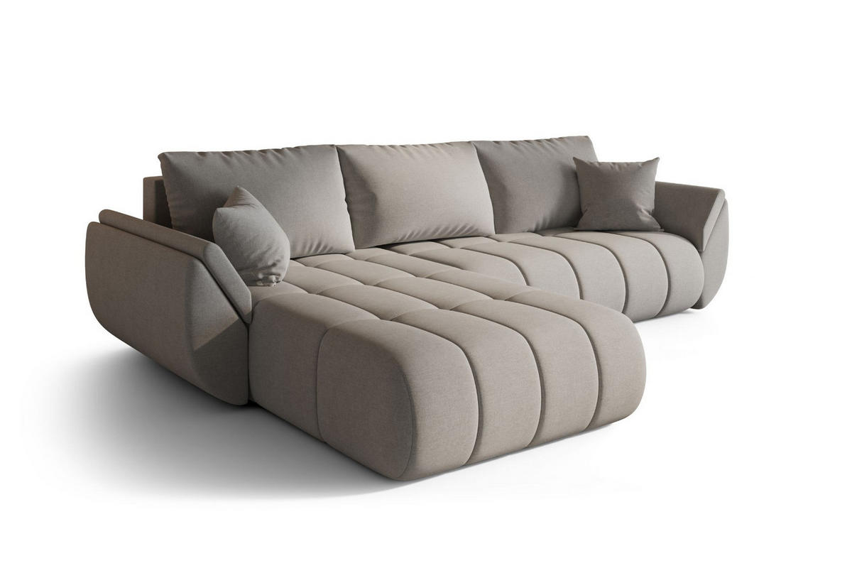 ECKSOFA TOKYO PREMIUM mit Schlaffunktion, Stoff WIND, Sandgrau, Links - Grau, Holz (280/190cm) - Kaiser Möbel