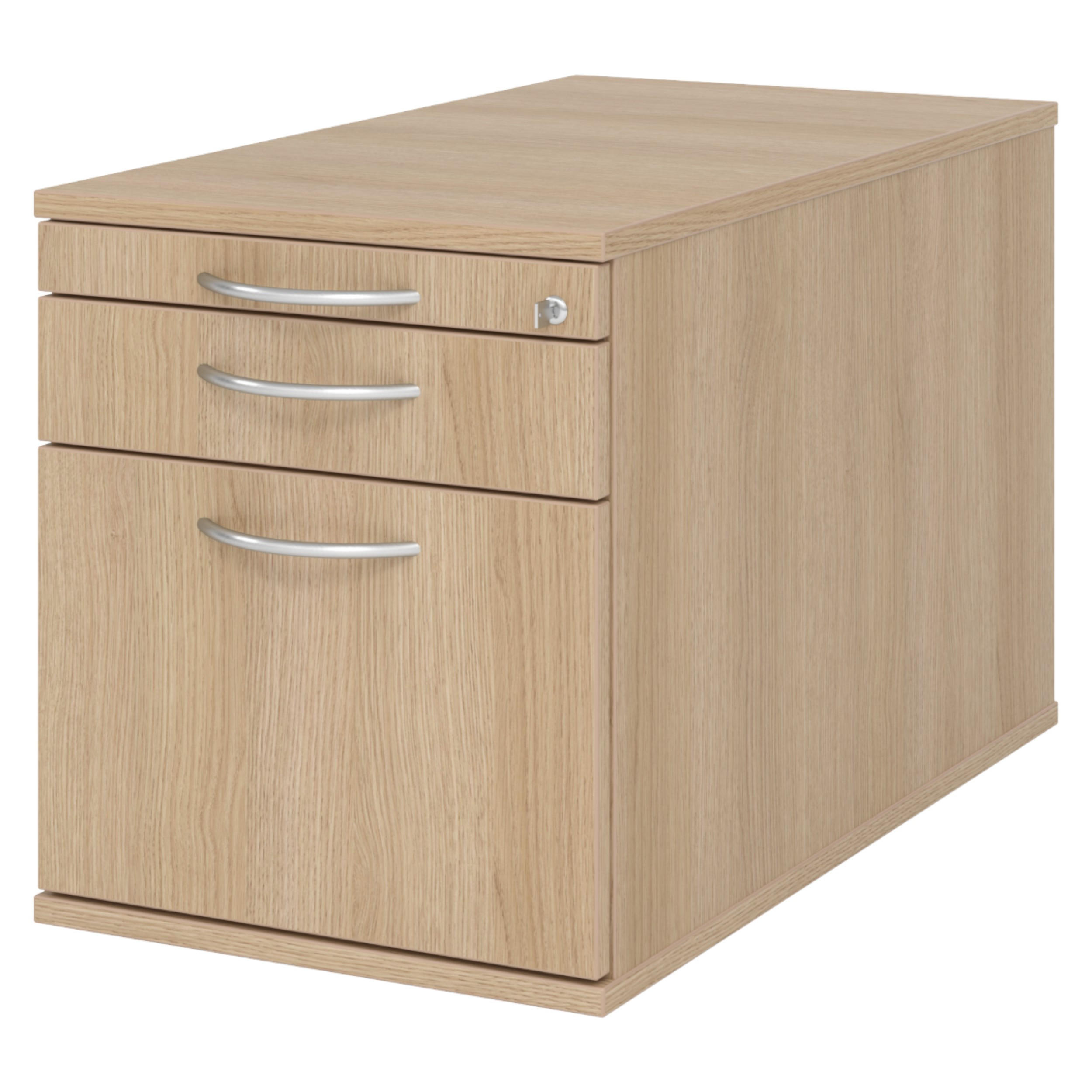 ROLLCONTAINER - mit Hängeregistratur 80/42,8/51,2 cm in Eichefarben Bogengriff (Metall) - Eichefarben, Holzwerkstoff (42.8/51.2/80cm) - bümö