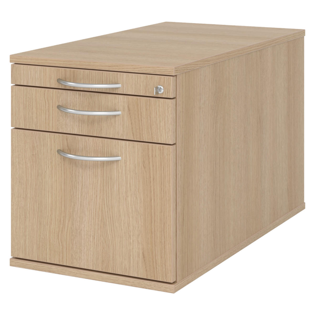 ROLLCONTAINER - mit Hängeregistratur 80/42,8/51,2 cm in Eichefarben Bogengriff (Metall) - Eichefarben, Holzwerkstoff (42.8/51.2/80cm) - bümö