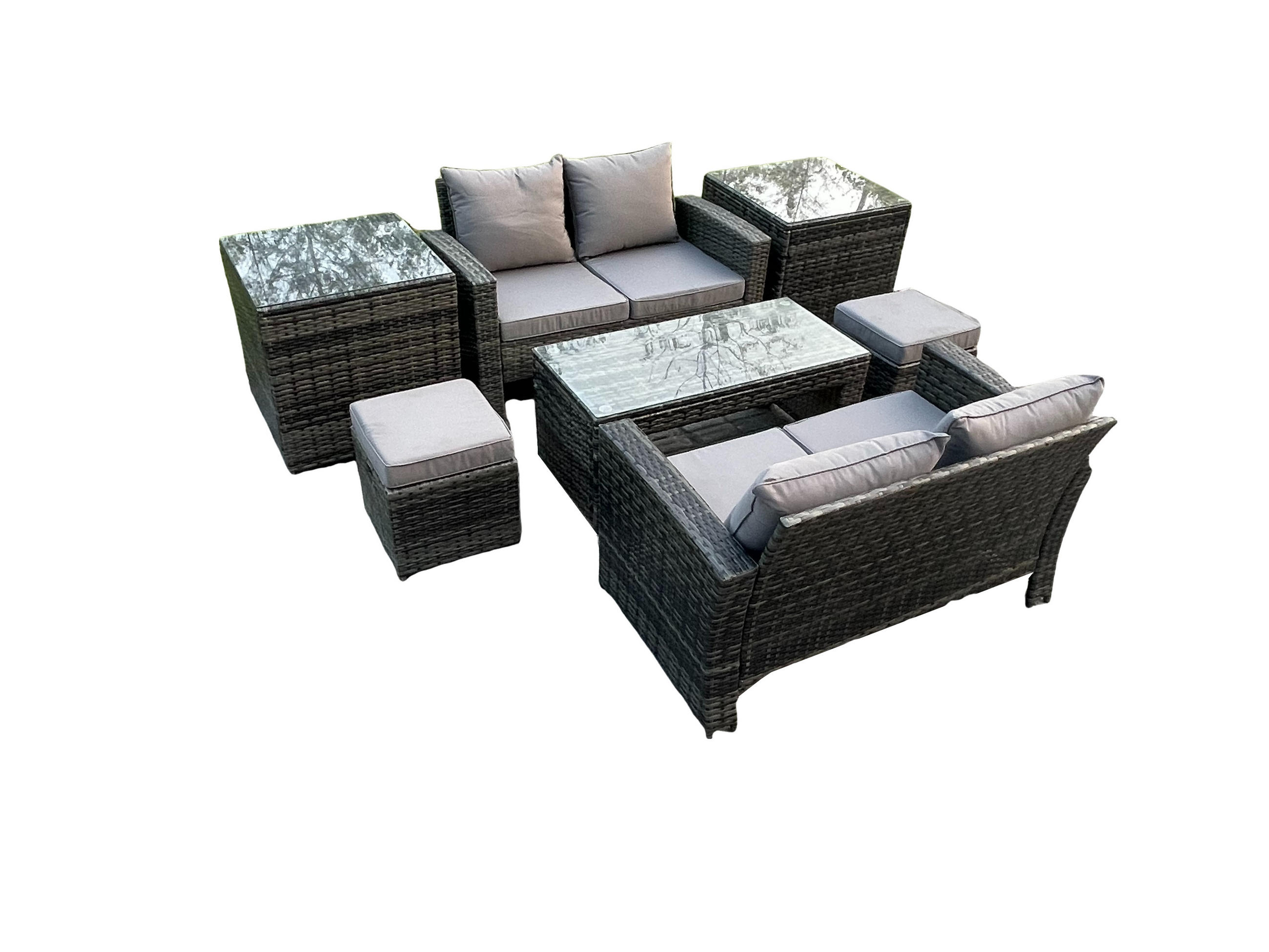 GARTENMÖBEL-SET Polyrattan Dunkelgrau 6-Sitzer - Dunkelgrau, Metall - Fimous