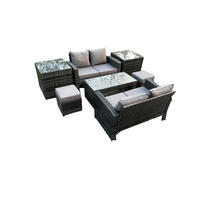 GARTENMÖBEL-SET Polyrattan Dunkelgrau 6-Sitzer - Dunkelgrau, Metall - Fimous