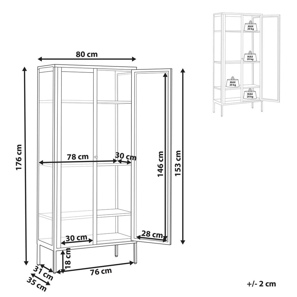 Thumbnail - Beliani Vitrine, Schwarz, Metall, 4 Fächer, 80x176x35 cm, Wohnzimmer, Wohnwände, Vitrinenschränke