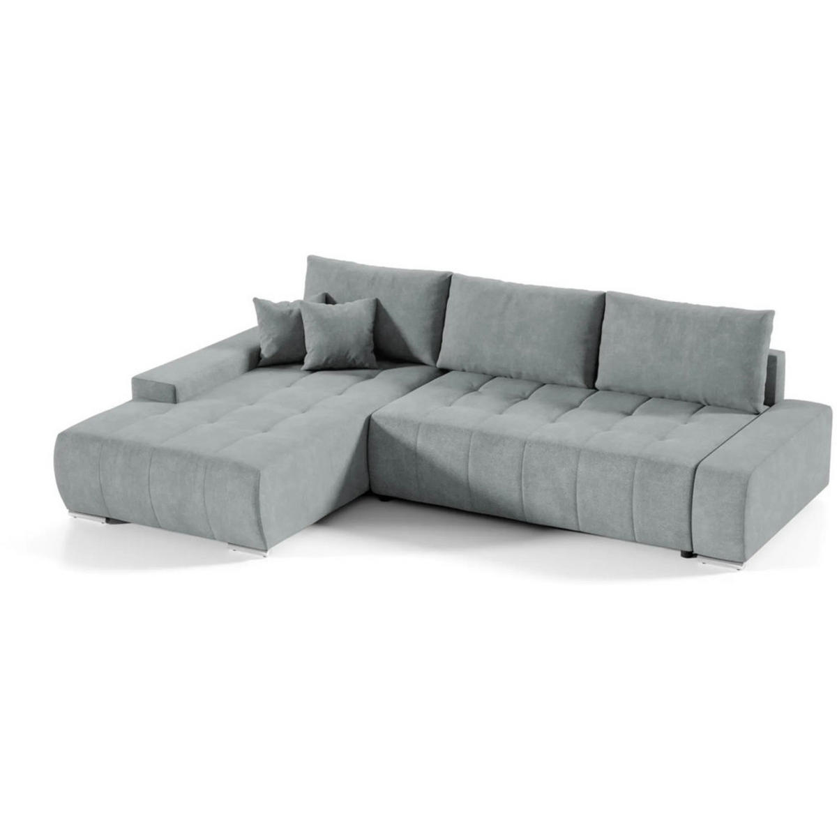 ECKSCHLAFSOFA Draco L Hellgrau - Silberfarben/Hellgrau, Textil/Metall (267/186cm) - Beautysofa