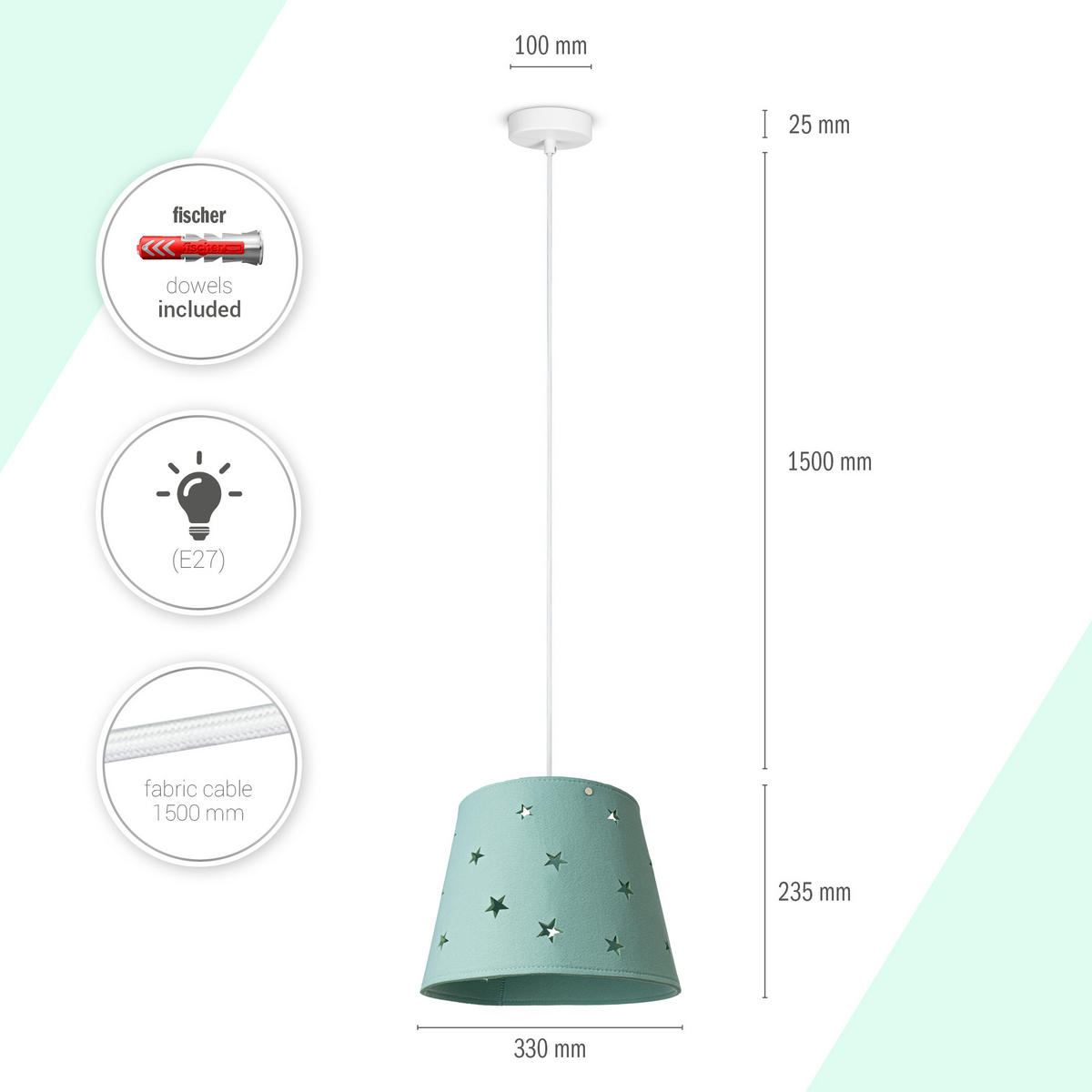 PENDELLEUCHTE Hugo Pd1 Glen - Blau, Metall (33/33/23.9cm) - Paco Home