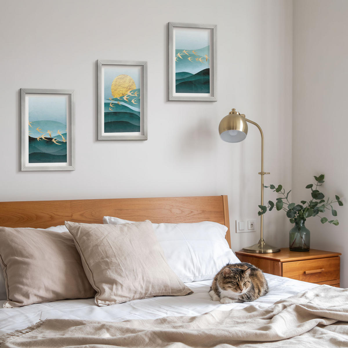 WANDBILDER 3er Set - 20x30 cm Silberner Rahmen - Abstrakte Sonnenuntergangslandschaften - Silberfarben, Kunststoff (20/30cm) - ArtPrintCave