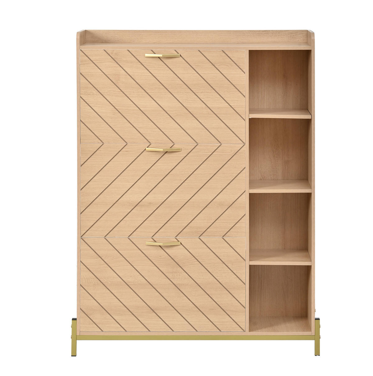 SCHUHSCHRANK 90/24/119 cm mit 3 Klappen, Soft-Close und offenen Seitenfächern, Eichenfarben - Naturfarben, Holzwerkstoff (90/119/24cm) - Redom