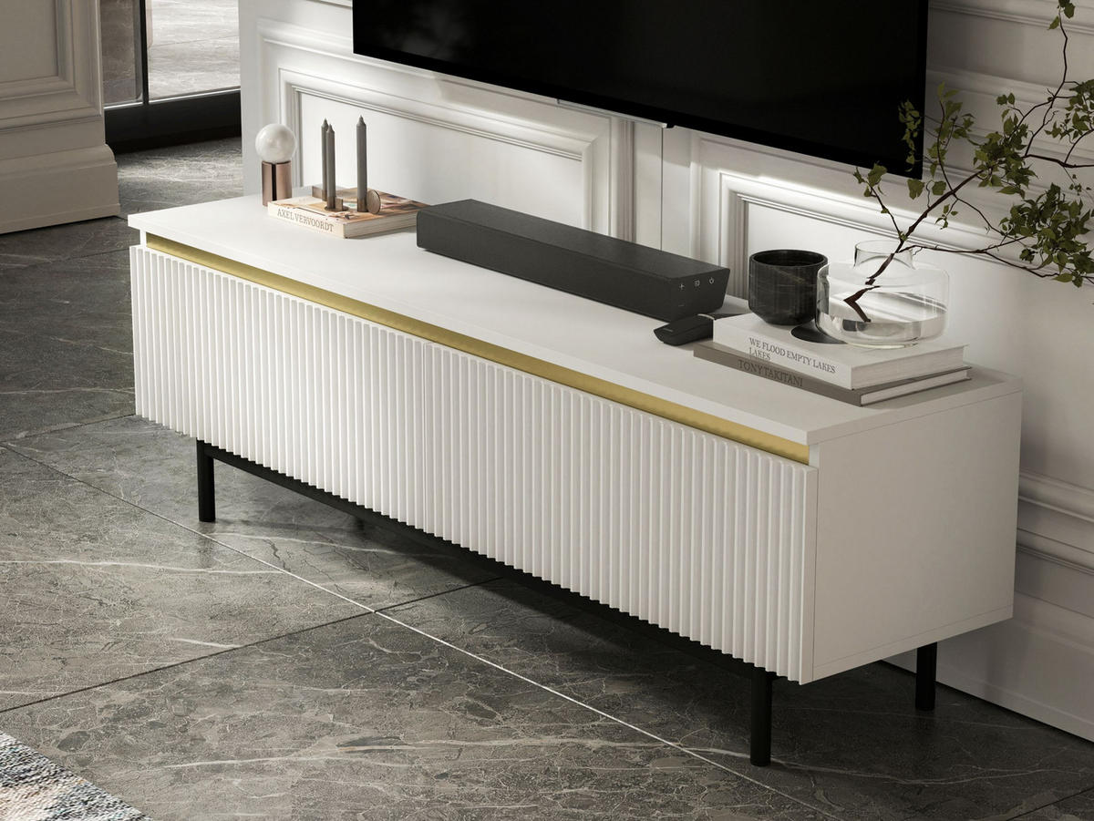 TV-SCHRANK Selene Weiß Matt mit Metallrahmen 140 cm - Schwarz/Weiß, Holzwerkstoff (140/44/35cm) - Meble Lindner