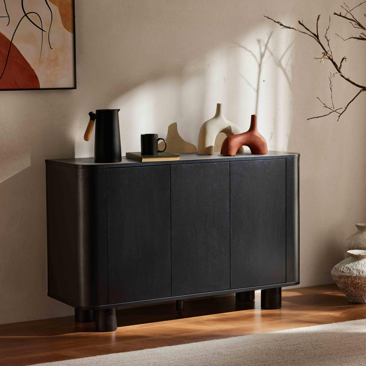 SIDEBOARD 120 cm, schwarzes Holz - Schwarz, Holz (40/75/120cm) - Oviala