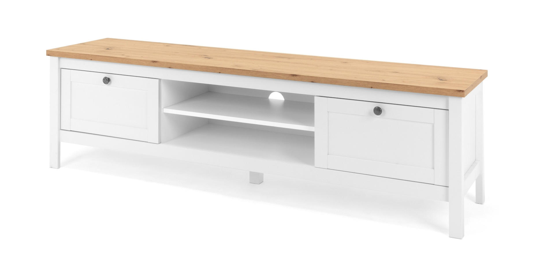 TV-LOWBOARD weiß, Eiche Artisan 160 cm Landhaus, TV-Unterteil mit 2 Schubkästen - Silberfarben/Weiß, Holzwerkstoff/Kunststoff (160/45/40cm) - Furn.Design