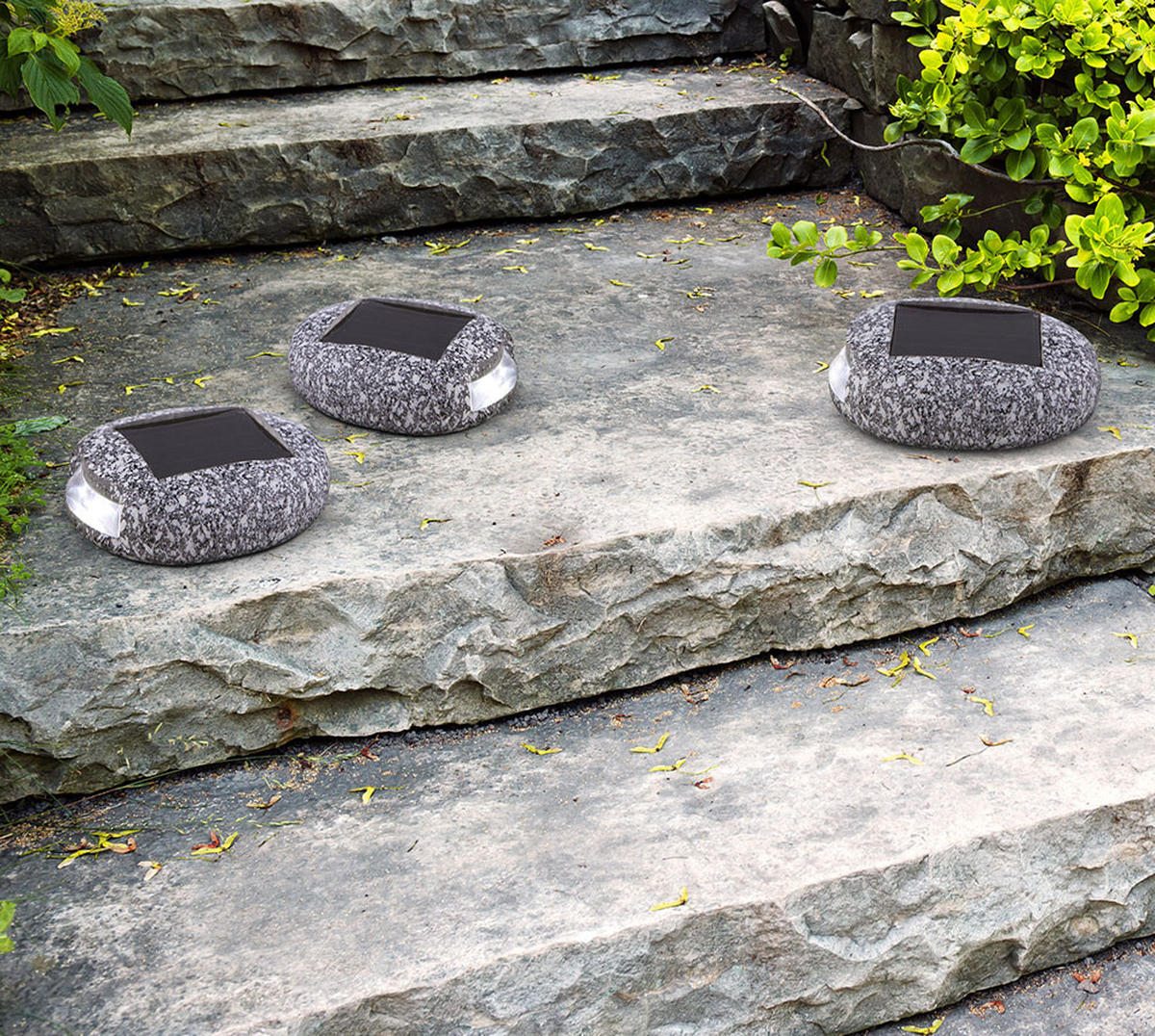 LED AUSSENLEUCHTE Steinoptik Grau 3er Set - Grau, Kunststoff (8.5/6.5/2.5cm) - Globo Lighting