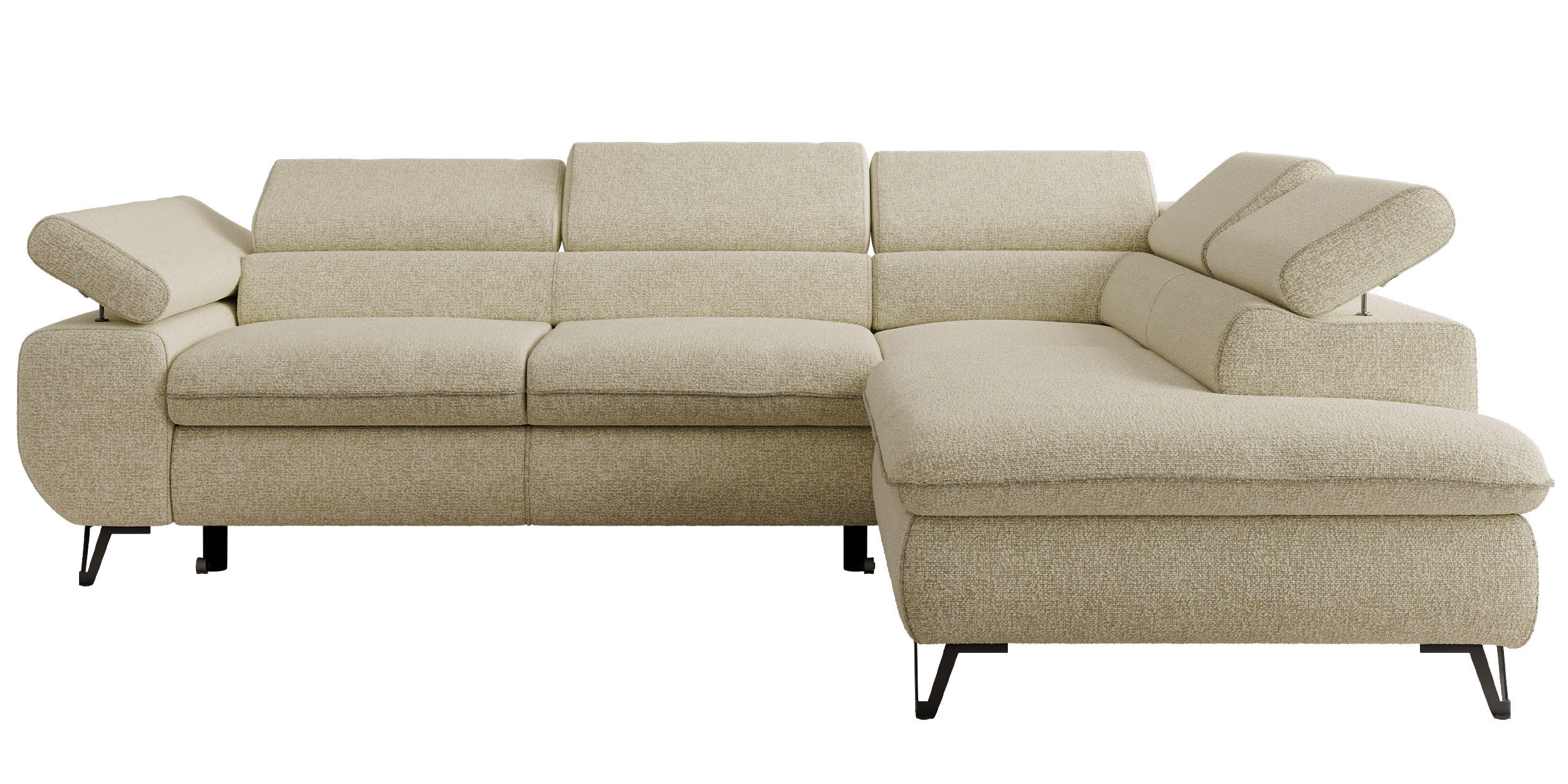 ECKSOFA PABLO L Creme Struktur - Rechts Seite mit Visco Topper - Creme/Schwarz, Textil/Metall (273/208cm) - MKS