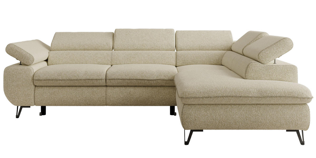 ECKSOFA PABLO L Creme Struktur - Rechts Seite mit Visco Topper - Creme/Schwarz, Textil/Metall (273/208cm) - MKS