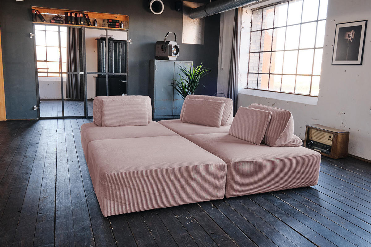 MODULSOFA WIOLO SOFT 4 MODULE 4 KISSEN Pink Cord - Pink/Schwarz, Kunststoff/Textil (333/84/222cm) - KAWOLA