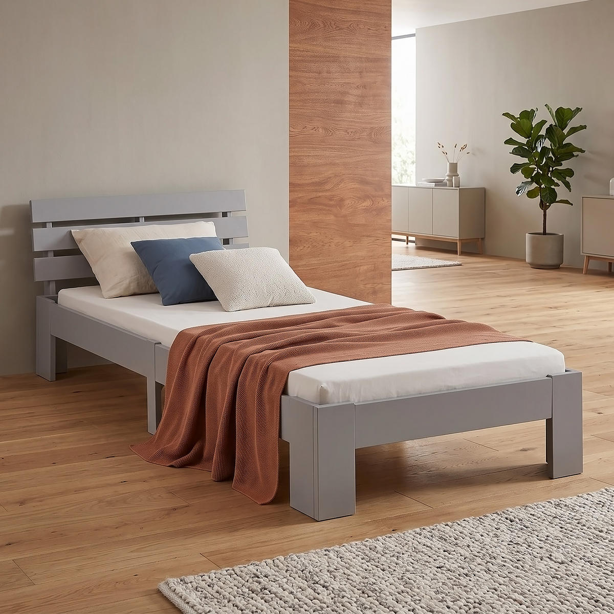 HOLZBETT mit Matratze 90/200 cm Jugendbett Grau - Grau, Holz (90/200cm) - Homestyle4u