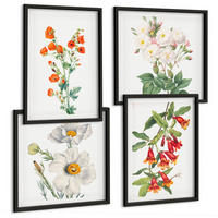 BILDER SET 4er Set - 50x50 cm & 40x60 cm Schwarzer Rahmen - Retro-Blumenmalerei - Schwarz, Kunststoff (50/50cm) - TULUP