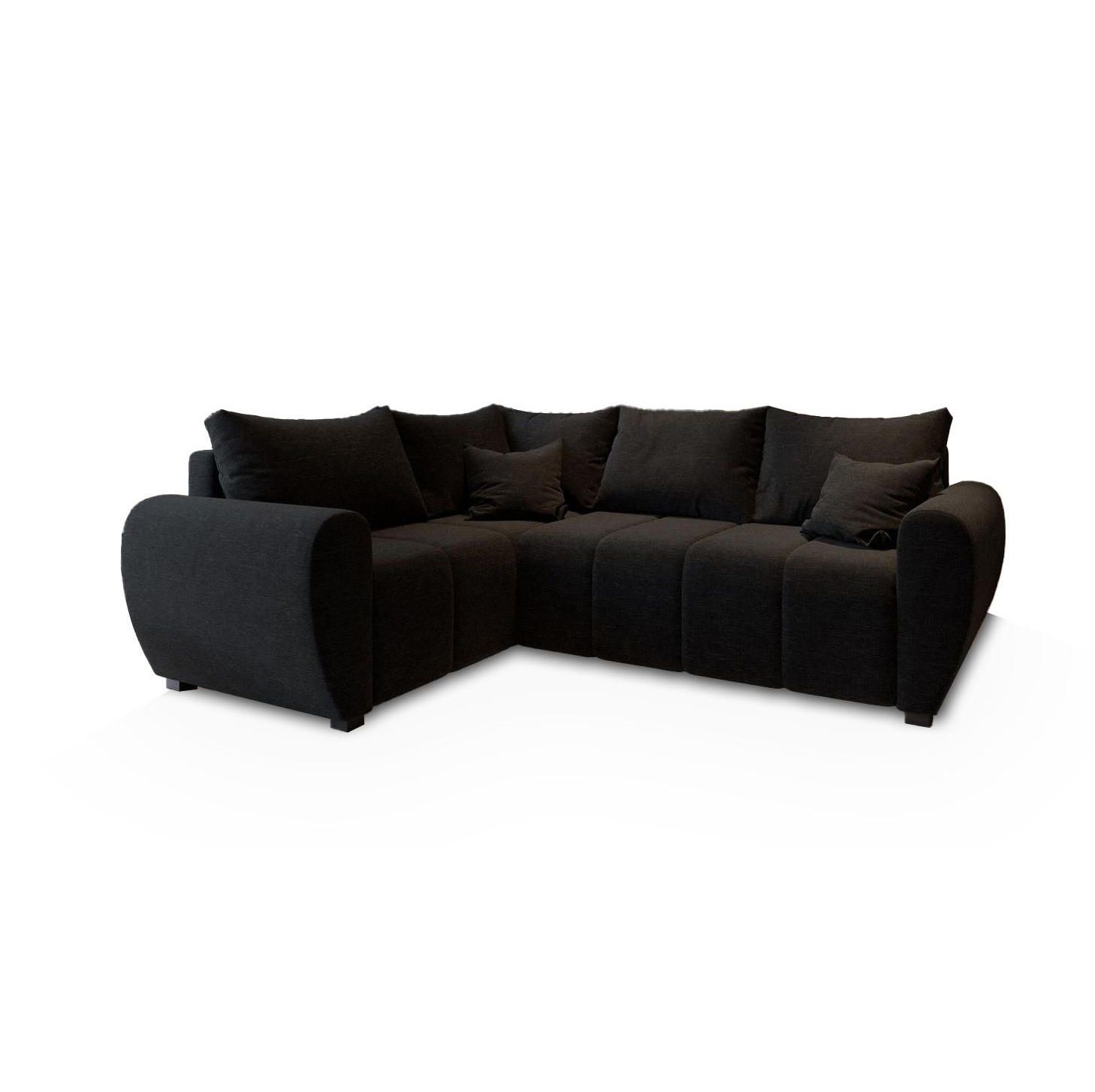 ECKSOFA MADISON L L-S Schwarz Dünner Stoff mit Schlaffunktion - Schwarz, Holz (235/175cm) - MASSENO