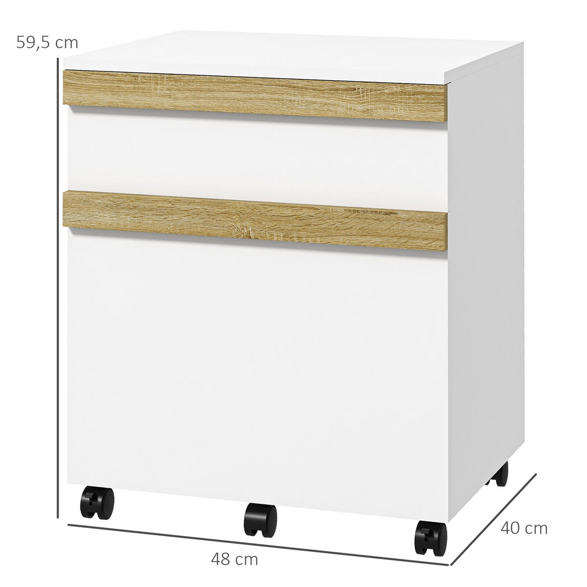 ROLLCONTAINER DE-14502 2 Schubladen mit Sortierer Weiß/Eiche - Weiß, Holzwerkstoff (40/59.5/48cm) - ComfortXL