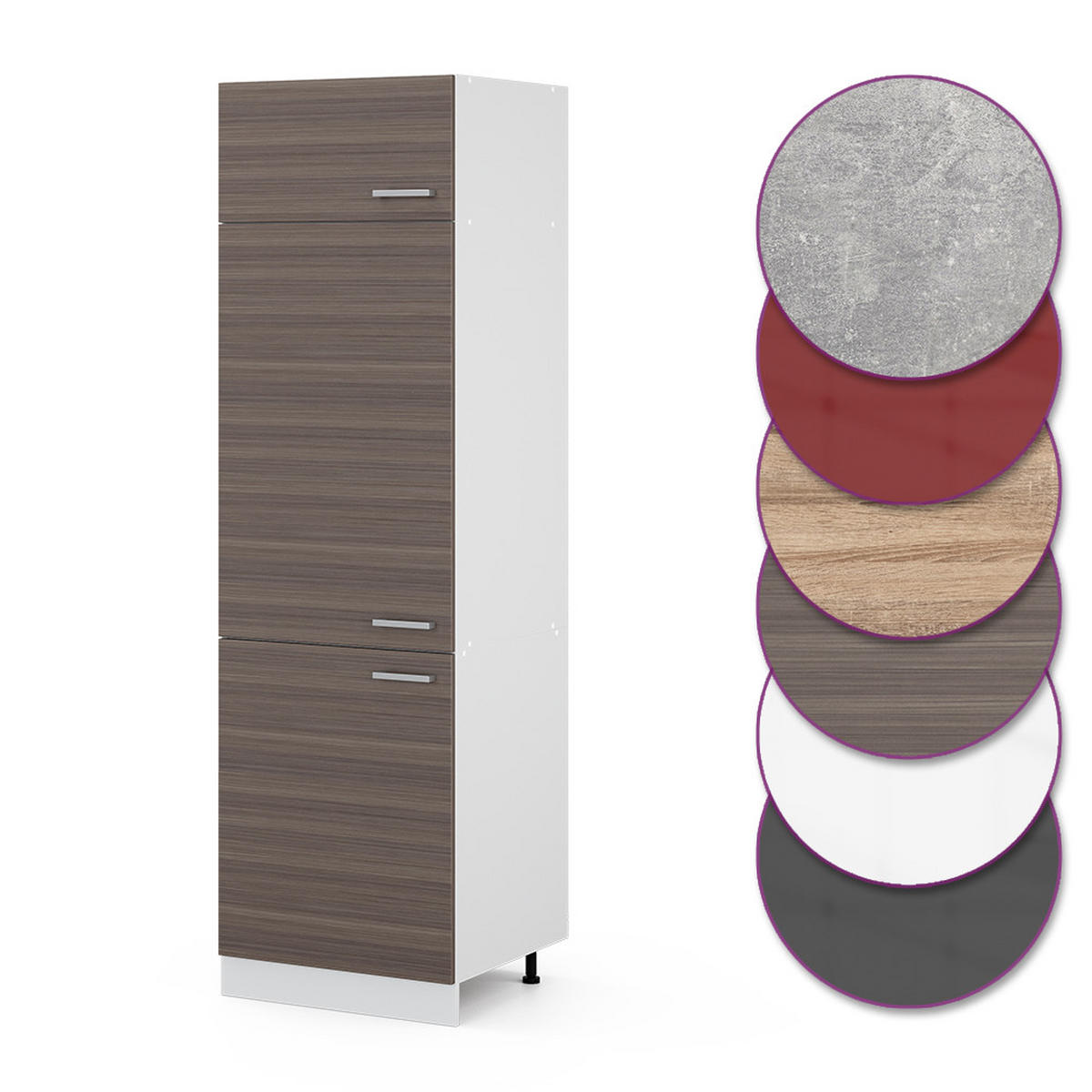 KÜHLUMBAUSCHRANK R-Line Grau 60 cm - Weiß/Braun, Holzwerkstoff (60/206.8/57.2cm) - Vicco