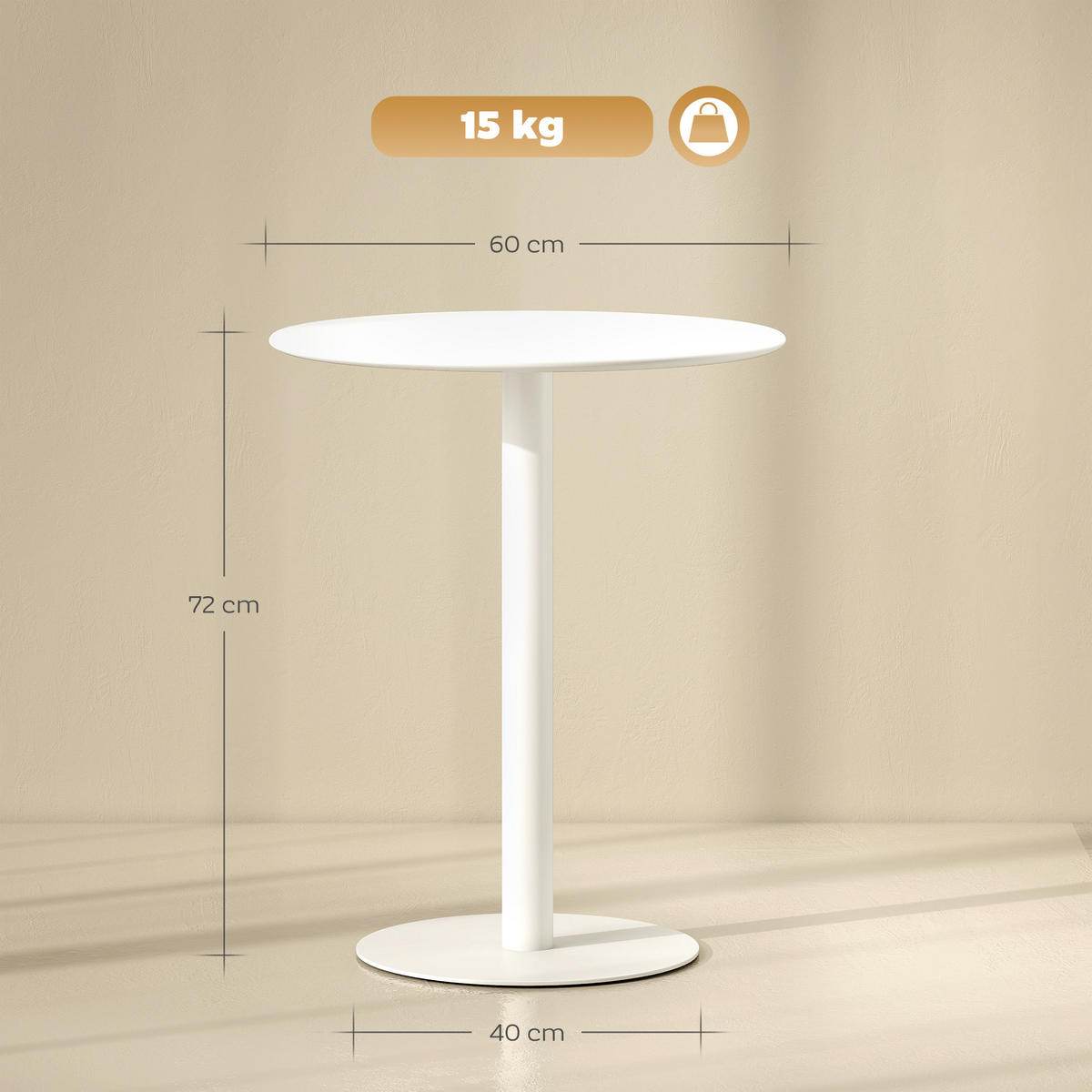 ESSTISCH, Runder Küchentisch für 2 Personen, Moderner Esszimmertisch, Weiß - Weiß, Metall (60/60/72cm) - HOMCOM