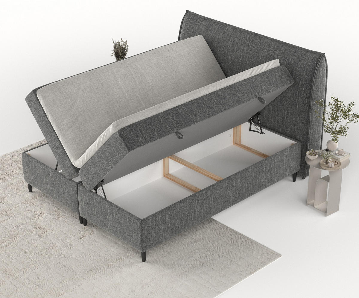 BOXBETT Corvus Schwarz 160/200 cm mit Matratze und Latex-Topper - Schwarz, Holz/Holzwerkstoff (160/200cm) - Maison de Reve