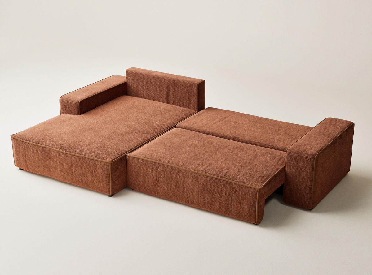 ECKSOFA MIT SCHLAFFUNKTION Modo Grau Chenille-Stoff - Links Seite - Rostfarben/Schwarz, Holz/Holzwerkstoff (185/294cm) - Maison de Reve