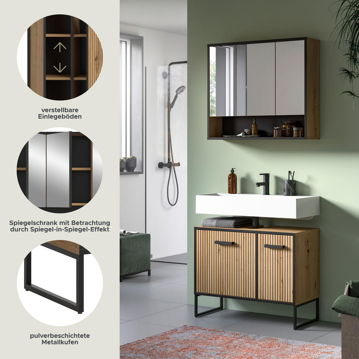 BAD-SET BAGNO 2-tlg. (B/H/T: ca. 80/192/36 cm) in Artisan Oak Nachbildung/Artisan Oak Nachbildung - Eiche Artisan, Holzwerkstoff (80/192/36cm)