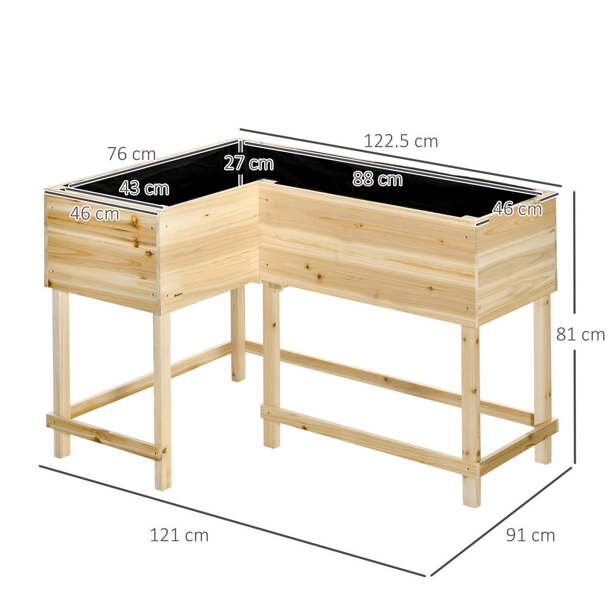 HOCHBEET, Naturholz, Tannenholz - Naturfarben, Holz (91/81/122cm) - Outsunny