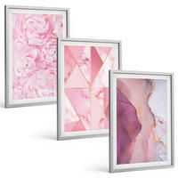 BILDER SET 3er Set - 40x60 cm Silberner Rahmen - Rosa geometrische Pfingstrosen - Silberfarben, Kunststoff (40/60cm) - TULUP