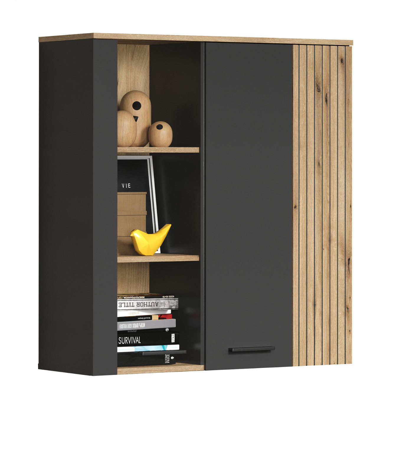 HÄNGEVITRINE grau, Evoke Eiche, Vitrine hängend 90 x 99 cm - Eichefarben/Schwarz, Glas/Holzwerkstoff (90/99/34cm) - Top.Furn