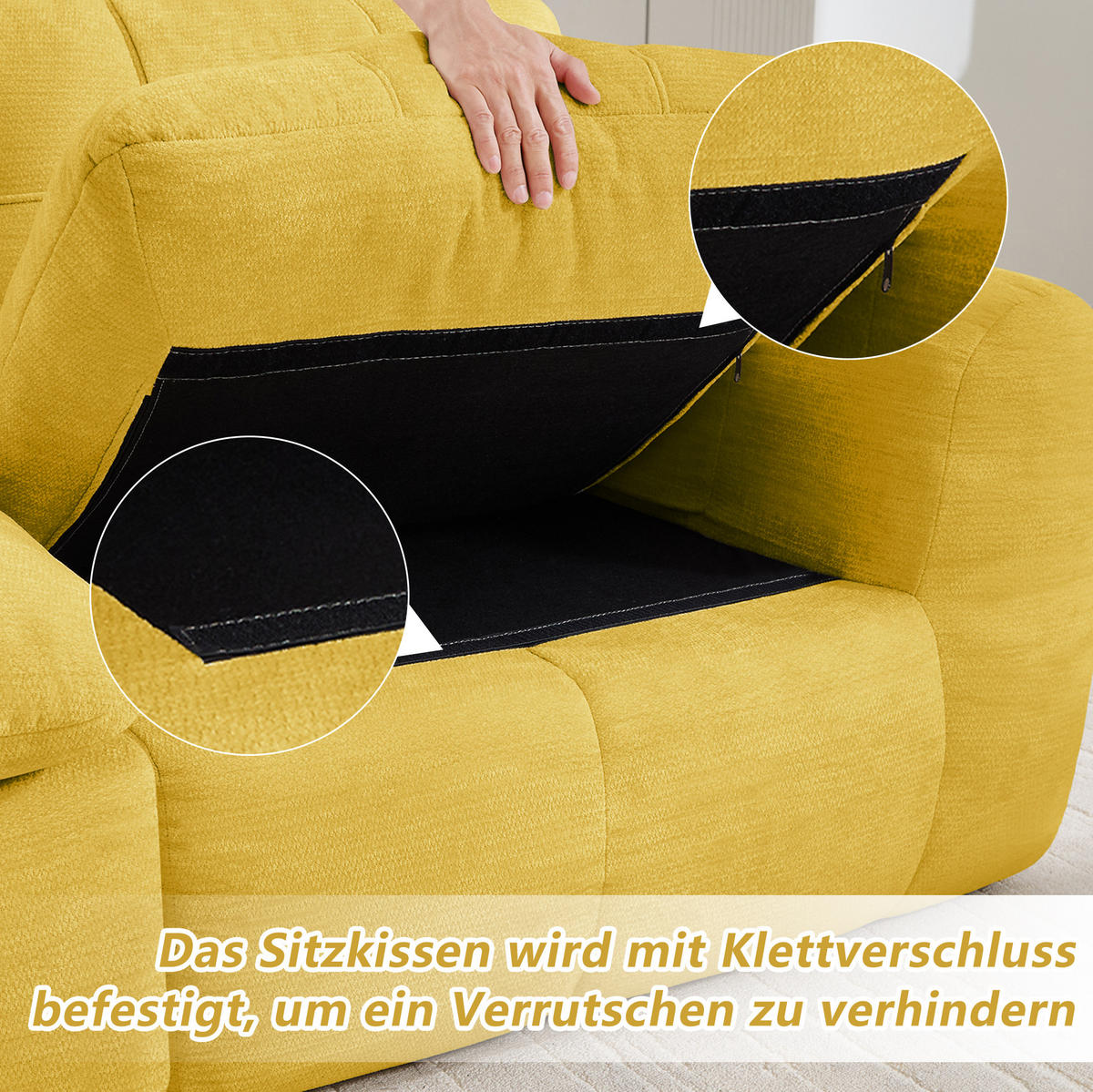 WOHNLANDSCHAFT 334/160/68 cm in Gelb aus Chenille mit hoher Sitzkomfort - Gelb, Textil (160/68/334cm) - Flora Grace
