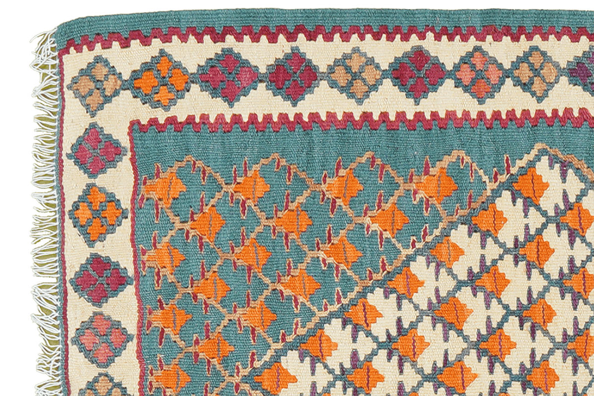 KELIM-TEPPICH handgewebt Senneh Grün 87/63 cm Schurwolle - Grün, Textil (63/87cm) - Looma