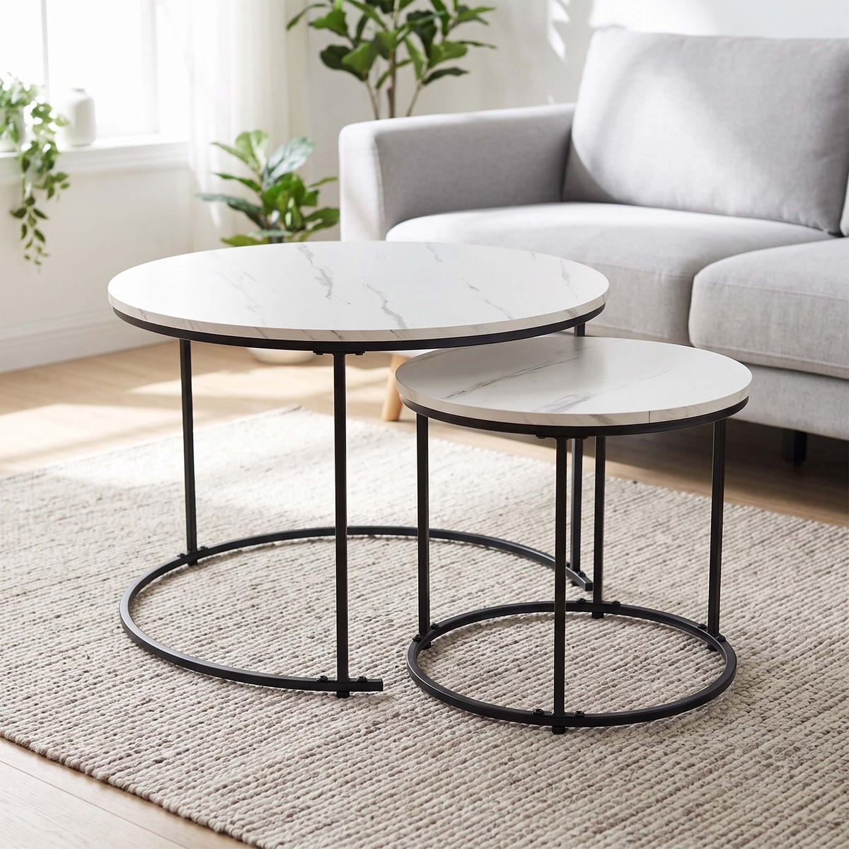 STOLEK Bílá Černá 2-dílná sada mramorový vzhled kov 60 cm - různobarevná, kov/kompozitní dřevo (60/60/45.5cm) - Relaxdays