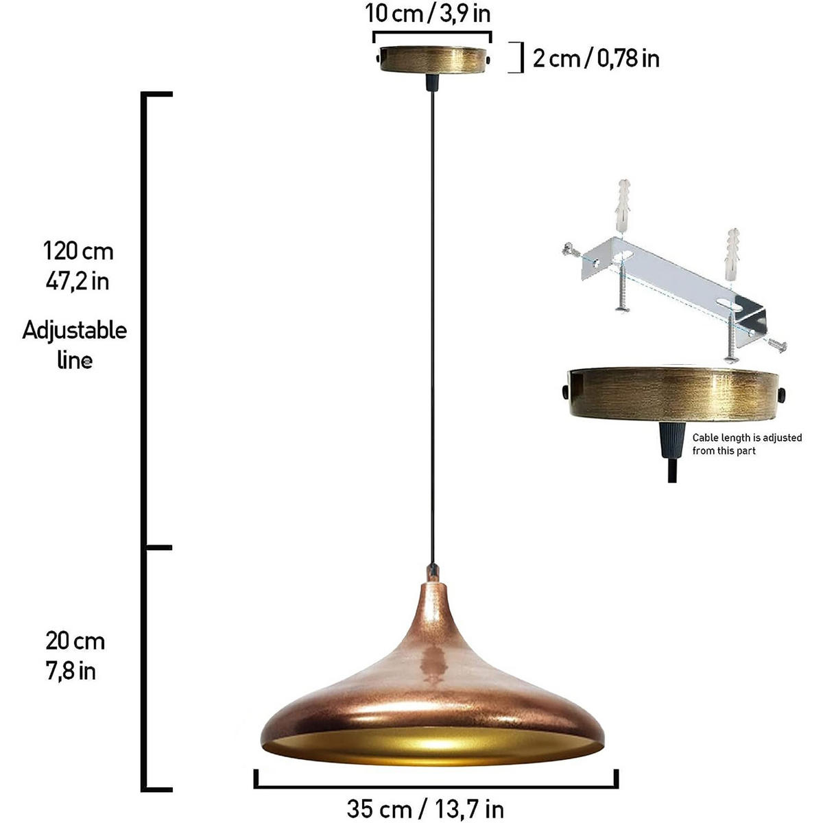 HÄNGELAMPE Esstisch Champion Texturiert 35/20 cm - Goldfarben/Kupferfarben, Metall (35/20cm)