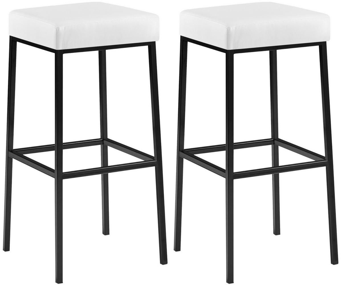 BARHOCKER 2er Set Lederlook weiß - Schwarz/Weiß, Textil/Metall (37/83/37cm) - CLP