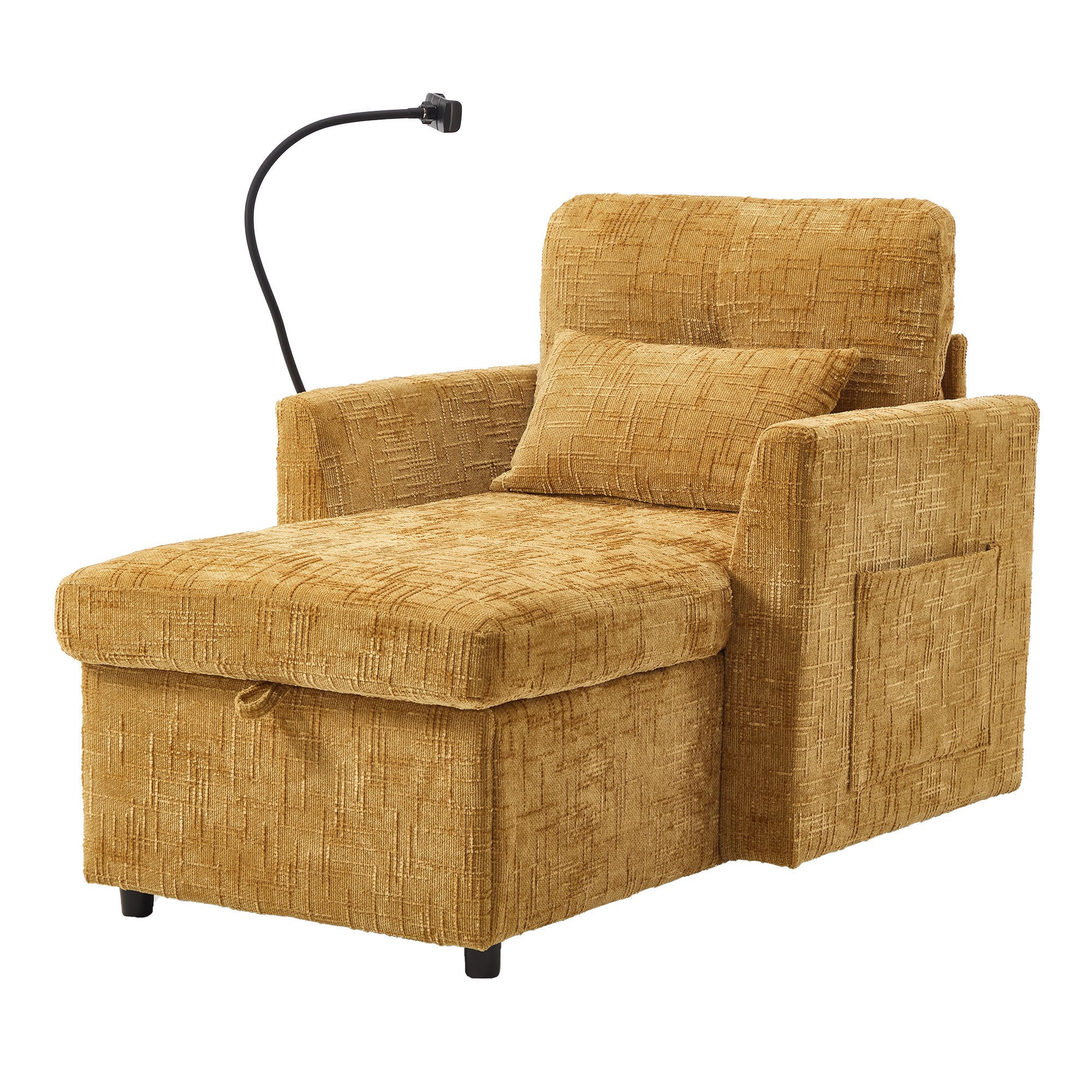 FERNSEHSESSEL Relaxsessel,Polsterliege mit Stauraum,Chenille,Gelb - Gelb, Holz (84.5/87/125cm) - LVHOM