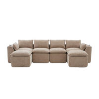 WOHNLANDSCHAFT DE-33951 modular mit 2 Fußhockern Khaki - Sandfarben, Textil (161/75/332cm) - ComfortXL